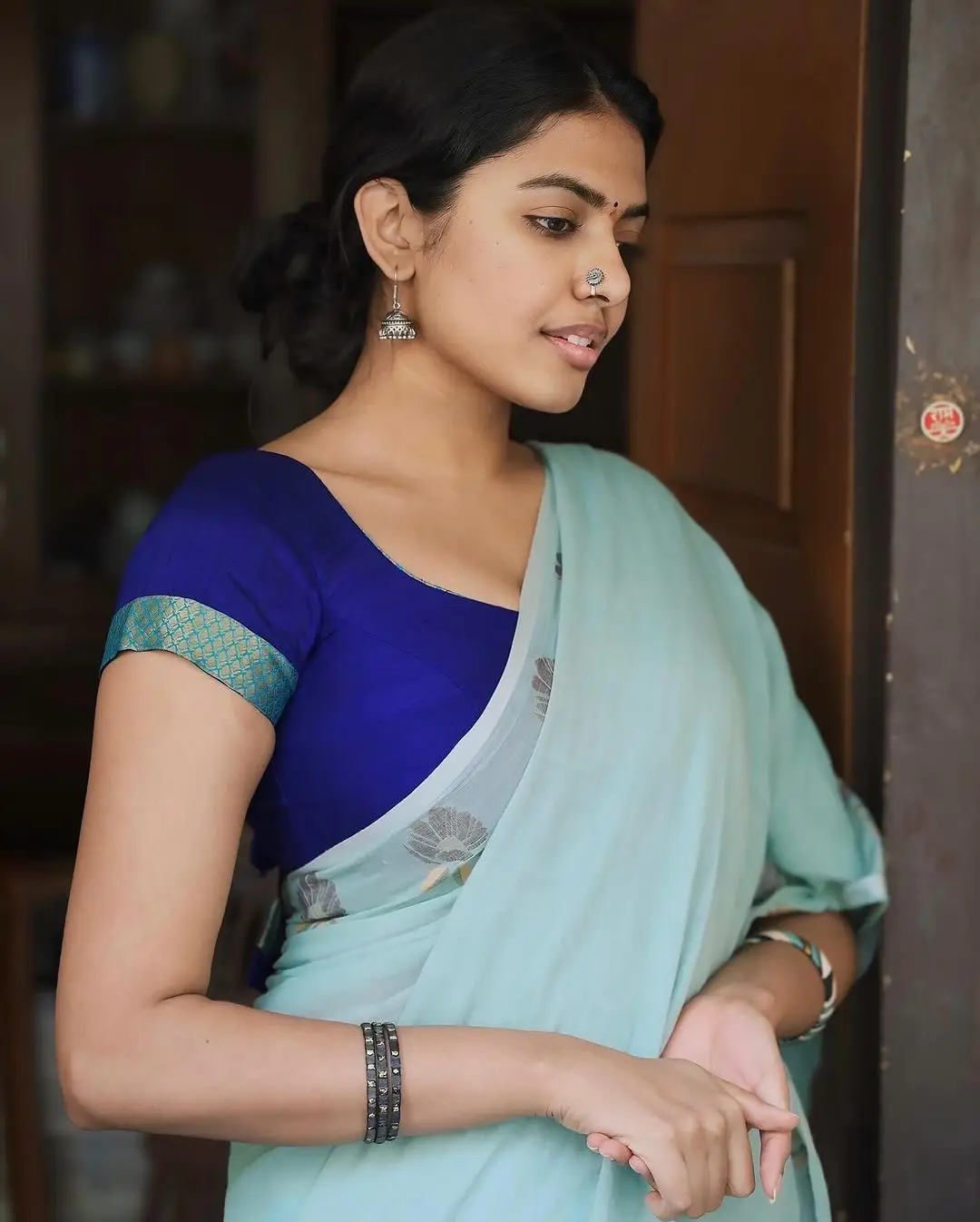 South Indian Actress Shivani Rajashekar in Blue Saree